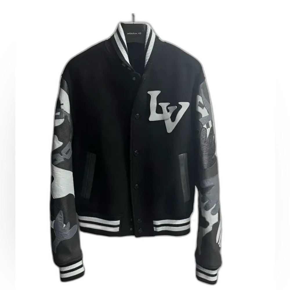 Louis Vuitton Black and Gray Varsity Jacket Size 52